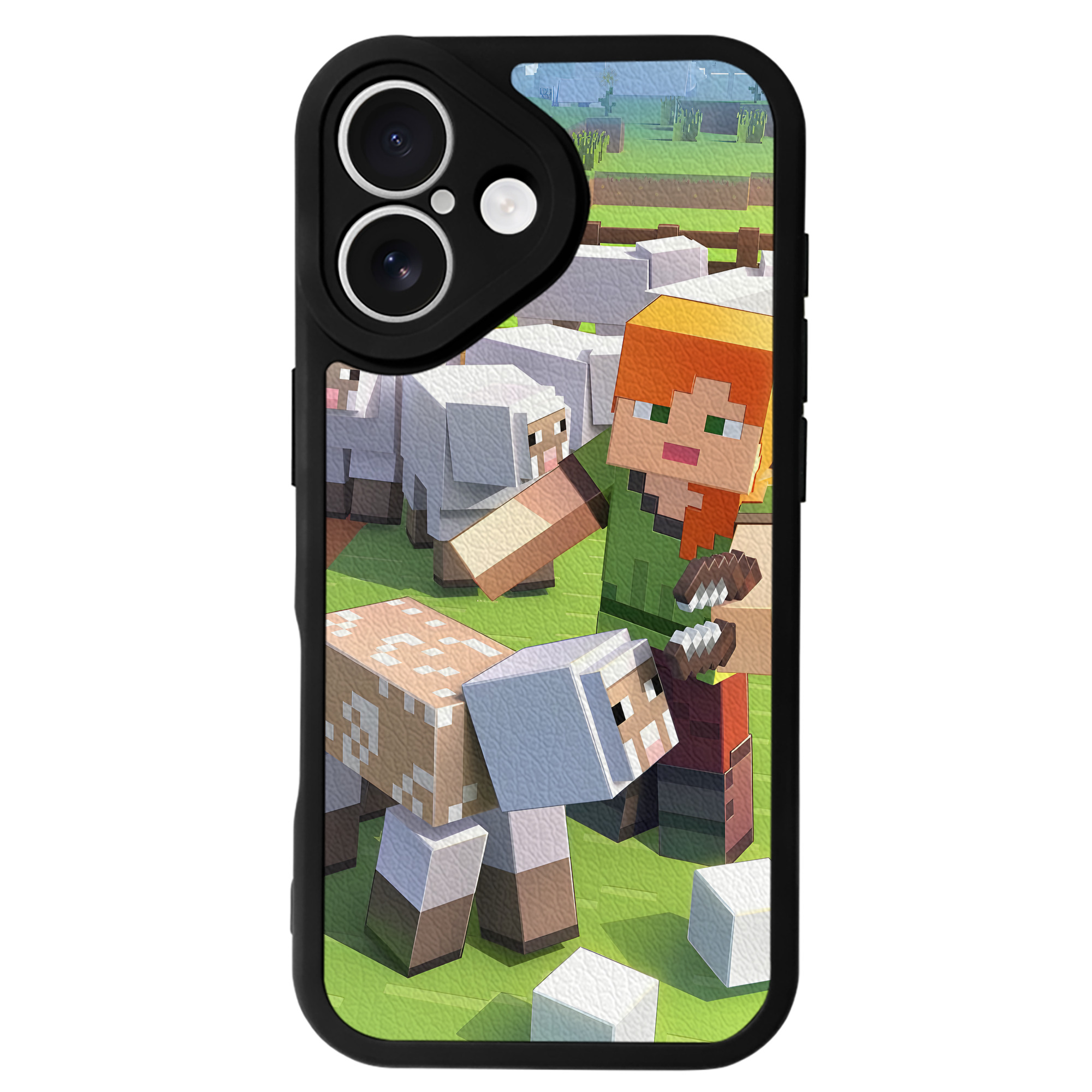（画像用） マインクラフト ブロックの世界 Minecraft MC Block world 【iPhone 16シリーズ対応】シリコンスマホケース（レザー調） 材質：シリコン